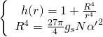 \[\left\{ {\begin{array}{*{20}{c}}{h(r) = 1 + \frac{{{R^4}}}{{{r^4}}}}\\{{R^4} = \frac{{27\pi }}{4}{g_s}N{{\alpha '}^2}}\end{array}} \right.\]