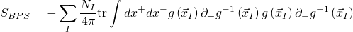 \displaystyle {{{S}_{{BPS}}}=-\sum\limits_{I}{{\frac{{{{N}_{I}}}}{{4\pi }}}}\text{tr}\int{{d{{x}^{+}}}}d{{x}^{-}}g\left( {{{{\vec{x}}}_{I}}} \right){{\partial }_{+}}{{g}^{{-1}}}\left( {{{{\vec{x}}}_{I}}} \right)g\left( {{{{\vec{x}}}_{I}}} \right){{\partial }_{-}}{{g}^{{-1}}}\left( {{{{\vec{x}}}_{I}}} \right)}