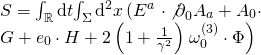 \[\begin{array}{l}S = \int_\mathbb{R} {\rm{d}} t{\int_\Sigma {\rm{d}} ^2}x\left( {{E^a}} \right. \cdot {{\not \partial }_0}{A_a} + {A_0} \cdot \\G + {e_0} \cdot H + 2\left( {1 + \frac{1}{{{\gamma ^2}}}} \right)\left. {\omega _0^{(3)} \cdot \Phi } \right)\end{array}\]