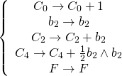 \[\left\{ {\begin{array}{*{20}{c}}{{C_0} \to {C_0} + 1}\\{{b_2} \to {b_2}}\\{{C_2} \to {C_2} + {b_2}}\\{{C_4} \to {C_4} + \frac{1}{2}{b_2} \wedge {b_2}}\\{F \to F}\end{array}} \right.\]
