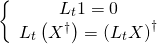 \[\left\{ {\begin{array}{*{20}{c}}{{L_t}1 = 0}\\{{L_t}\left( {{X^\dagger }} \right) = {{\left( {{L_t}X} \right)}^\dagger }}\end{array}} \right.\]