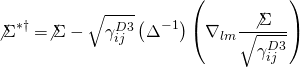 \[{\not \Sigma ^{ * \dagger }} = \not \Sigma - \sqrt {\gamma _{ij}^{D3}} \left( {{\Delta ^{ - 1}}} \right)\left( {{\nabla _{lm}}\frac{{\not \Sigma }}{{\sqrt {\gamma _{ij}^{D3}} }}} \right)\]