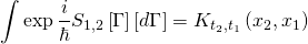\[\int {\exp \frac{i}{\hbar }} {S_{1,2}}\left[ \Gamma \right]\left[ {d\Gamma } \right] = {K_{{t_2},{t_1}}}\left( {{x_2},{x_1}} \right)\]