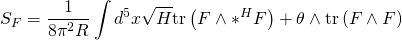 \displaystyle {{S}_{F}}=\frac{1}{{8{{\pi }^{2}}R}}\int{{{{d}^{5}}}}x\sqrt{H}\text{tr}\left( {F\wedge {{*}^{H}}F} \right)+\theta \wedge \text{tr}\left( {F\wedge F} \right)