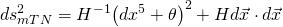 \displaystyle ds_{{mTN}}^{2}={{H}^{{-1}}}{{\left( {d{{x}^{5}}+\theta } \right)}^{2}}+Hd\vec{x}\cdot d\vec{x}