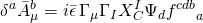 \displaystyle {{\delta }^{a}}{{{\bar{A}}}_{\mu }}^{b}=i\bar{\epsilon }\,{{\Gamma }_{\mu }}{{\Gamma }_{I}}X_{C}^{I}{{\Psi }_{d}}{{f}^{{cdb}}}_{a}